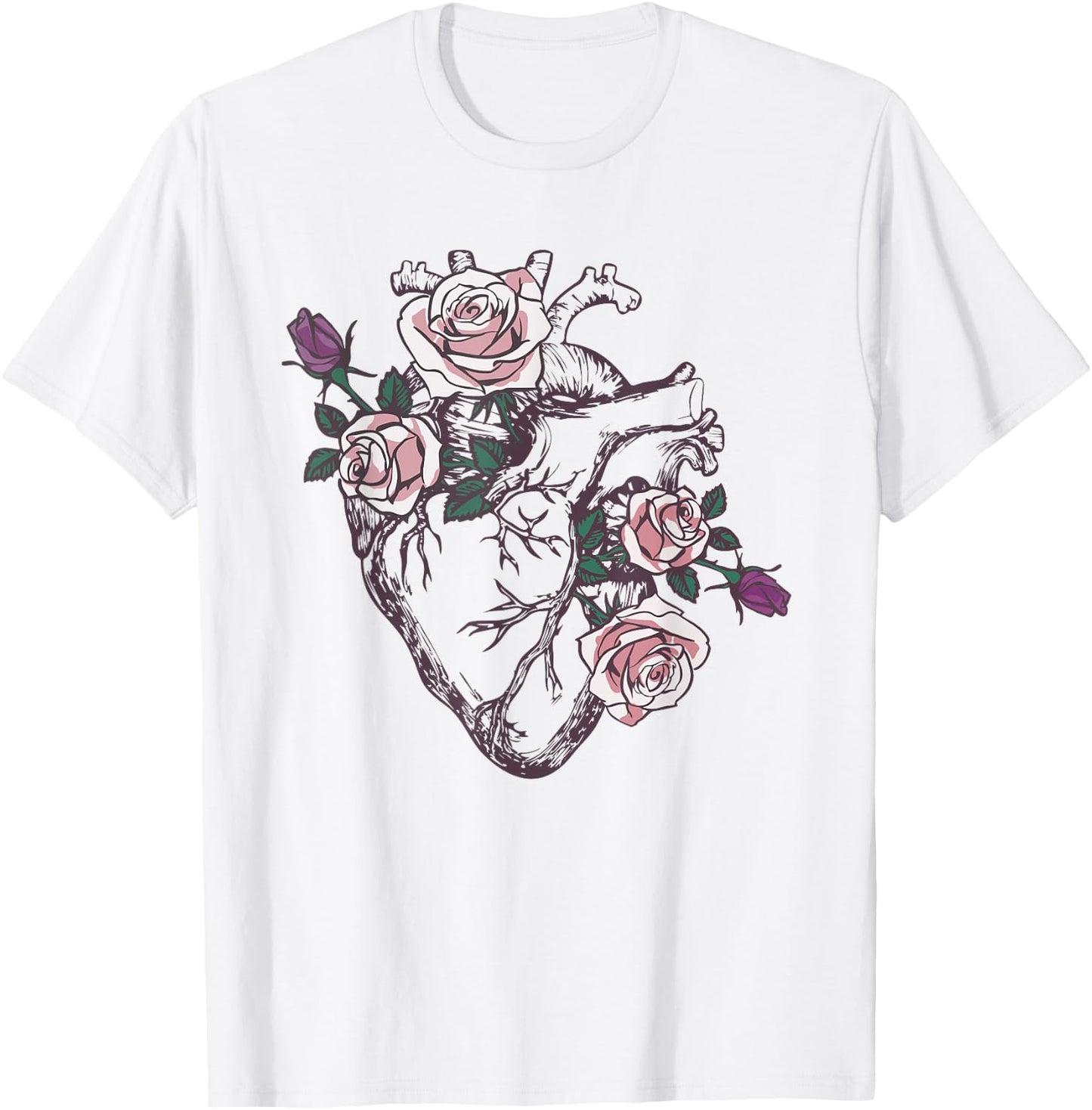 Anatomical Heart Floral Cute Roses Human Anatomy Love Nurse T-Shirt - T-Shirt | White