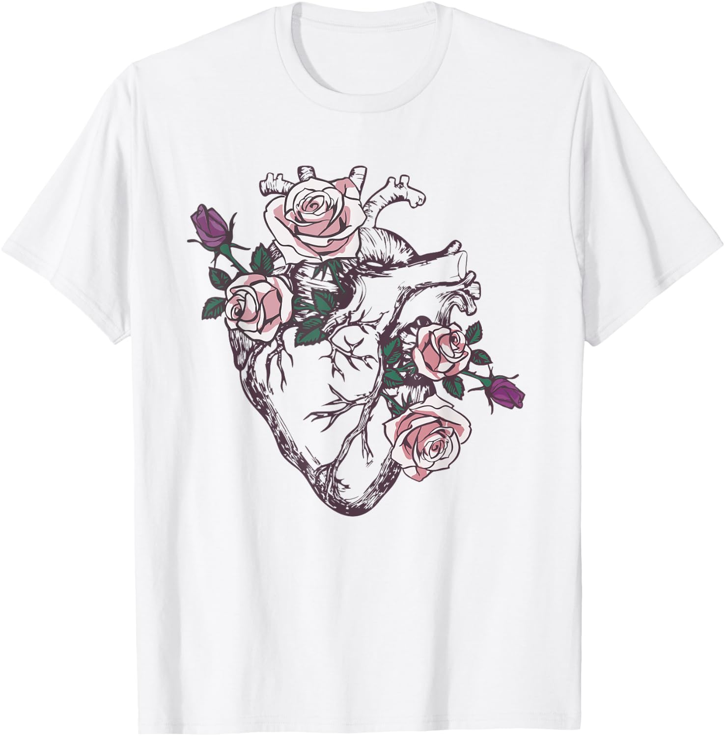 Anatomical Heart Floral Cute Roses Human Anatomy Love Nurse T-Shirt - T-Shirt | White