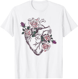 Anatomical Heart Floral Cute Roses Human Anatomy Love Nurse T-Shirt - T-Shirt | White