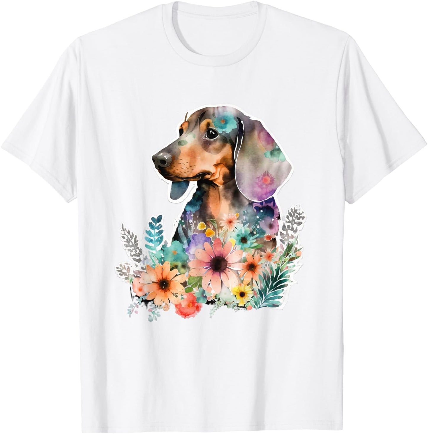 Floral Wildflower Wiener & Dachshund T-Shirt - T-Shirt | White