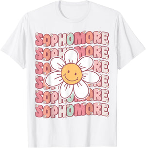 Groovy Sophomore Cute 10th Grade First Day of High School T-Shirt - T-Shirt | White