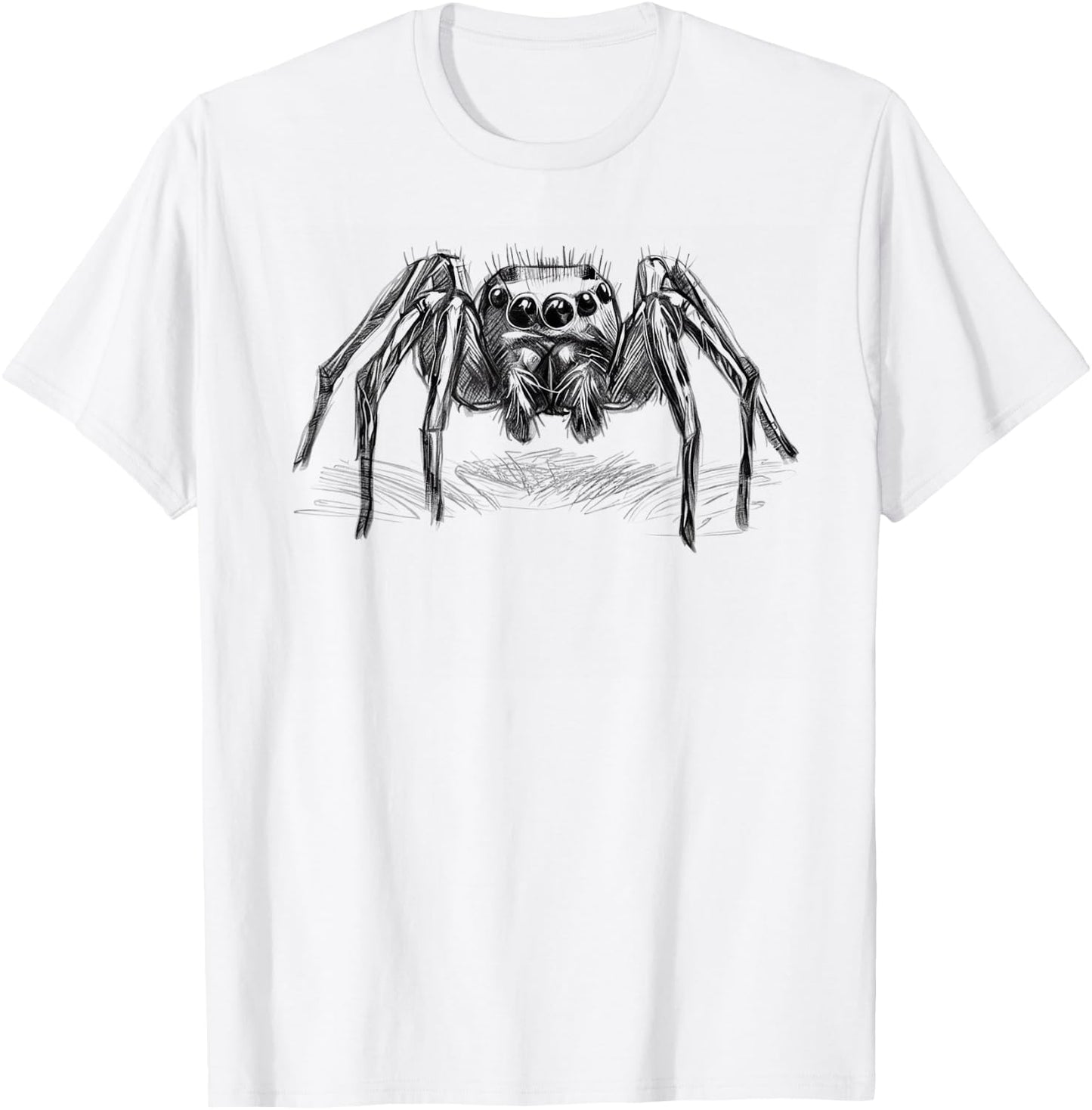 Jumping Spider, Jumping Spider, as a Drawing in Black T-Shirt - T-Shirt | White