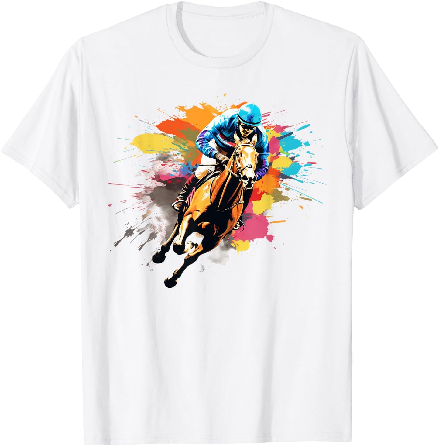 Colorful Jockey Boy on Horse Racing T-Shirt - T-Shirt | White