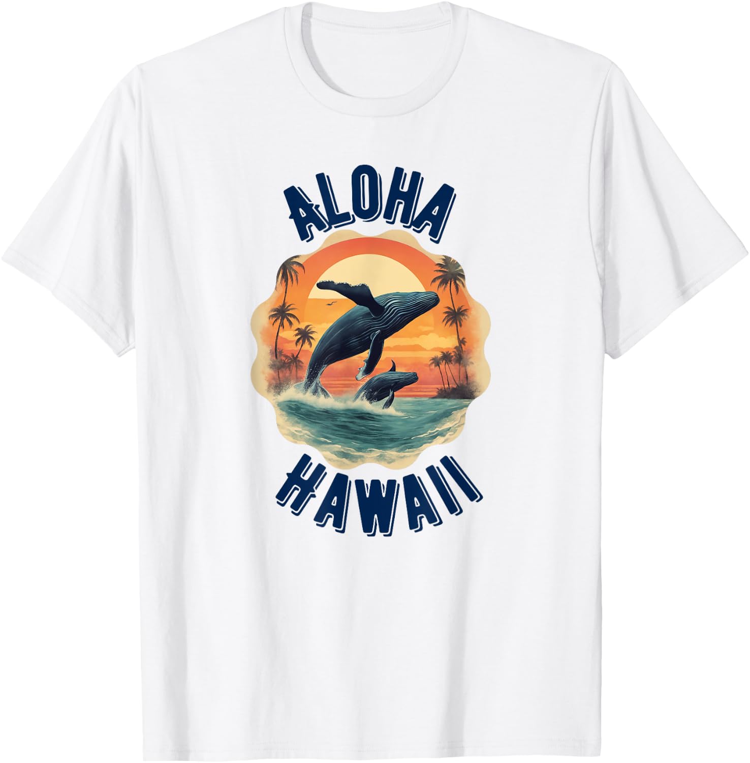 Retro Aloha Hawaii Whale Vintage Hawaiian Souvenir T-Shirt - T-Shirt | White