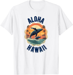 Retro Aloha Hawaii Whale Vintage Hawaiian Souvenir T-Shirt - T-Shirt | White