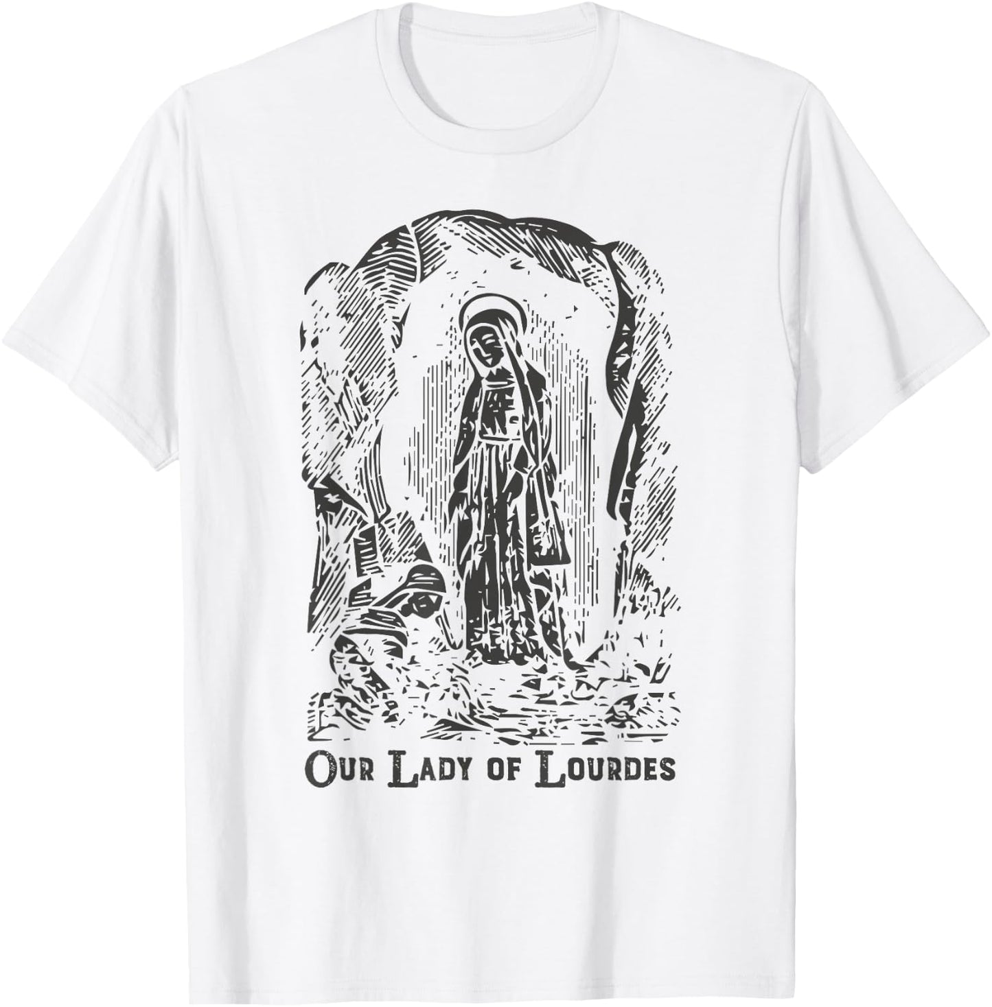 Our Lady of Lourdes Bernadette Catholic Vintage Distressed D T-Shirt - T-Shirt | White