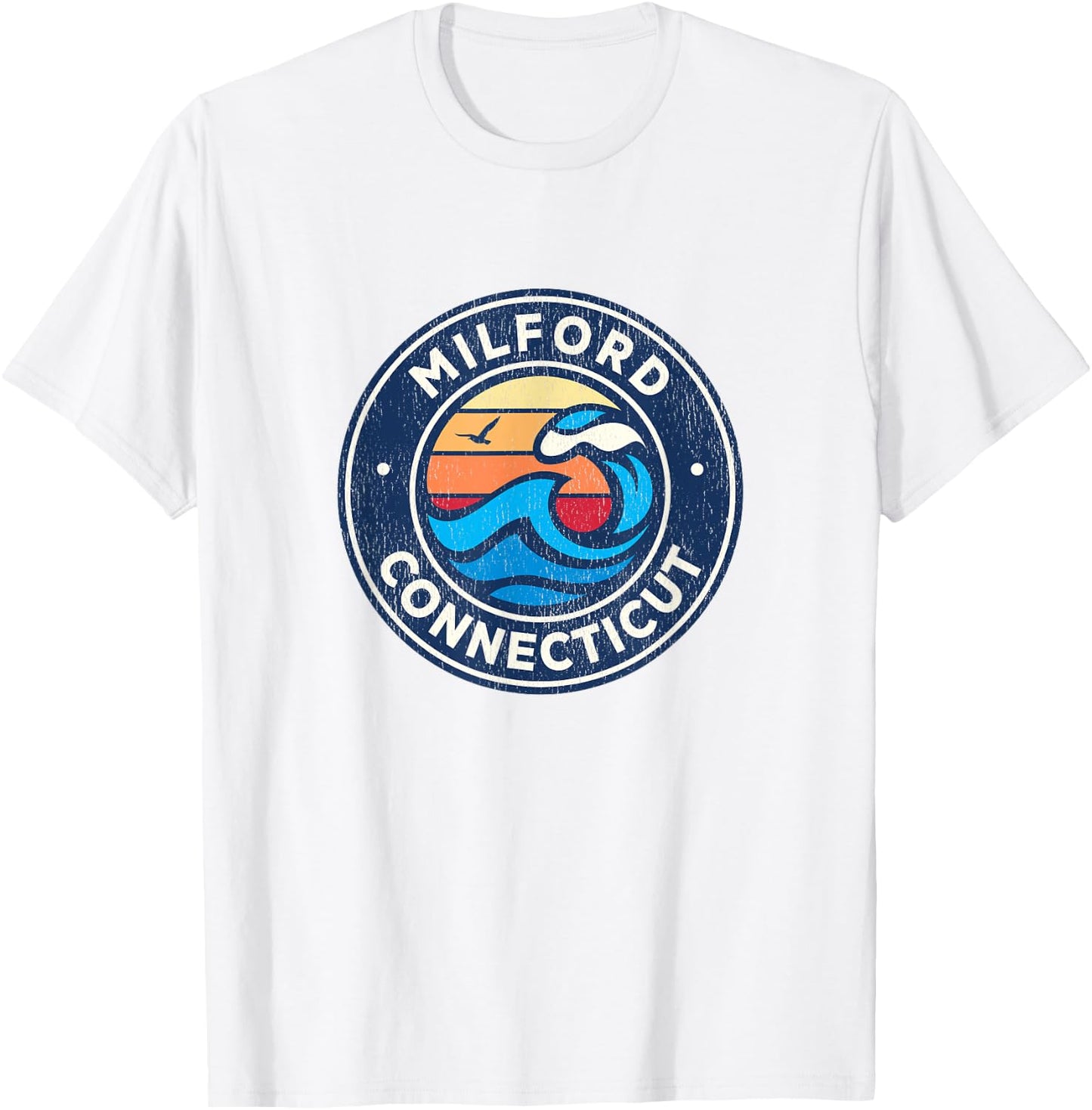 Milford Connecticut CT Vintage Nautical Waves Design T-Shirt - T-Shirt | White