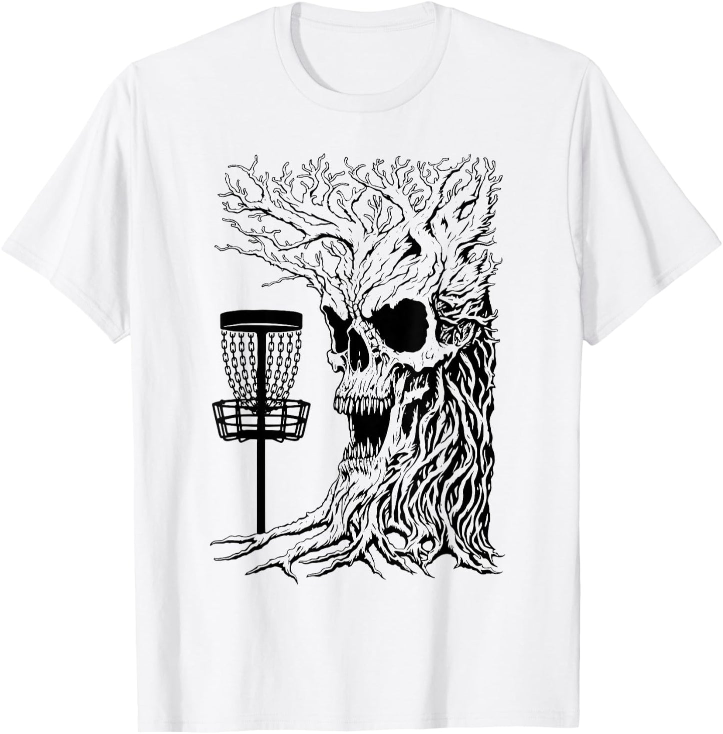 Funny Disc Golf Player Stupid Guardian Trees Skull Forest T-Shirt - T-Shirt | White