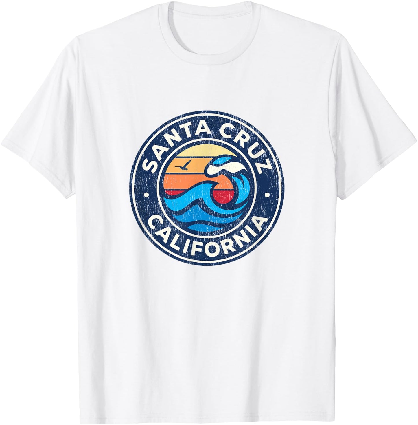 Santa Cruz California CA Vintage Nautical Waves Design T-Shirt - T-Shirt | White