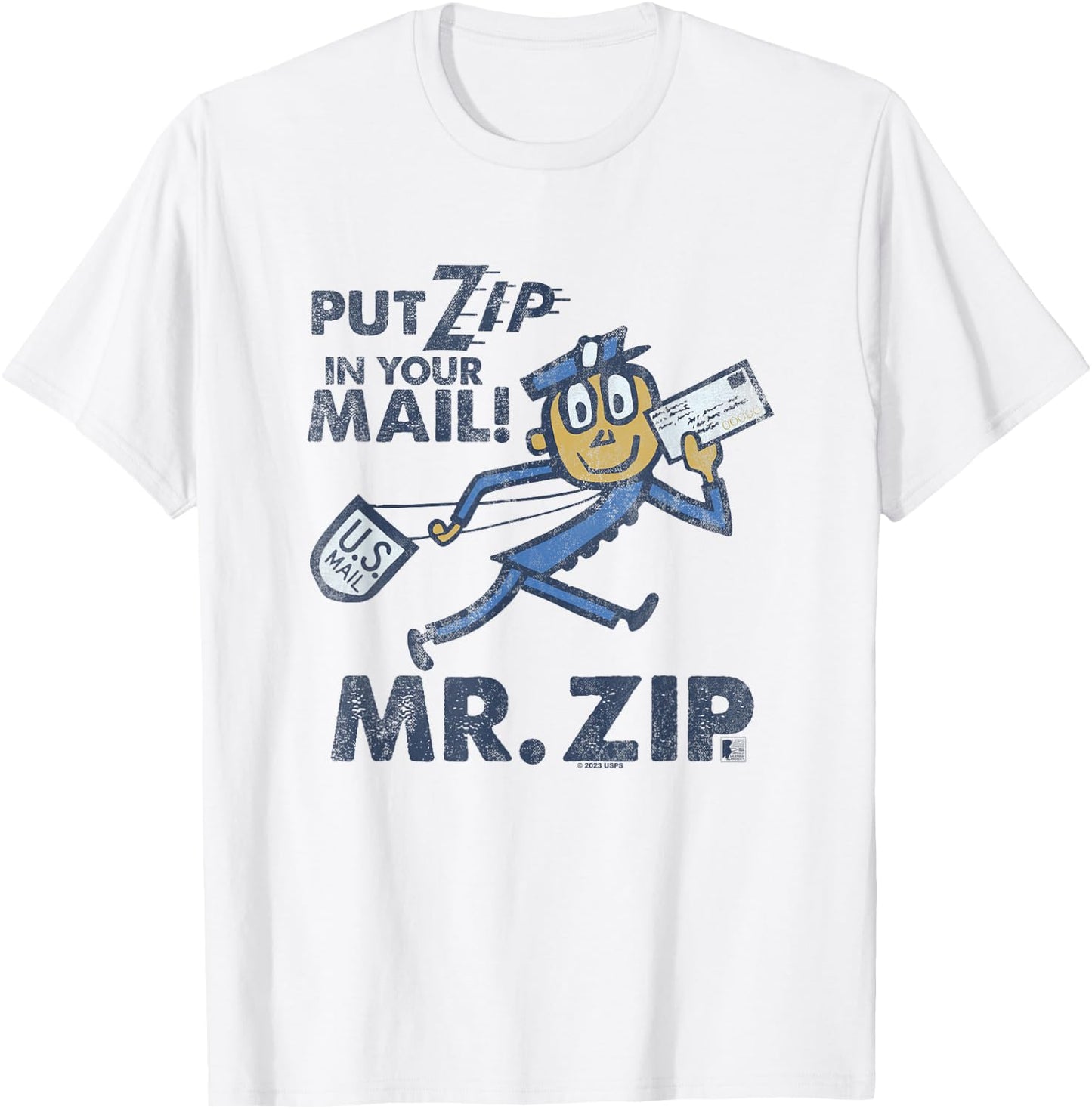 USPS Mr. Zip - Men's Grey Classic Fit Cotton Polyester Blend - Small T-Shirt - T-Shirt | White