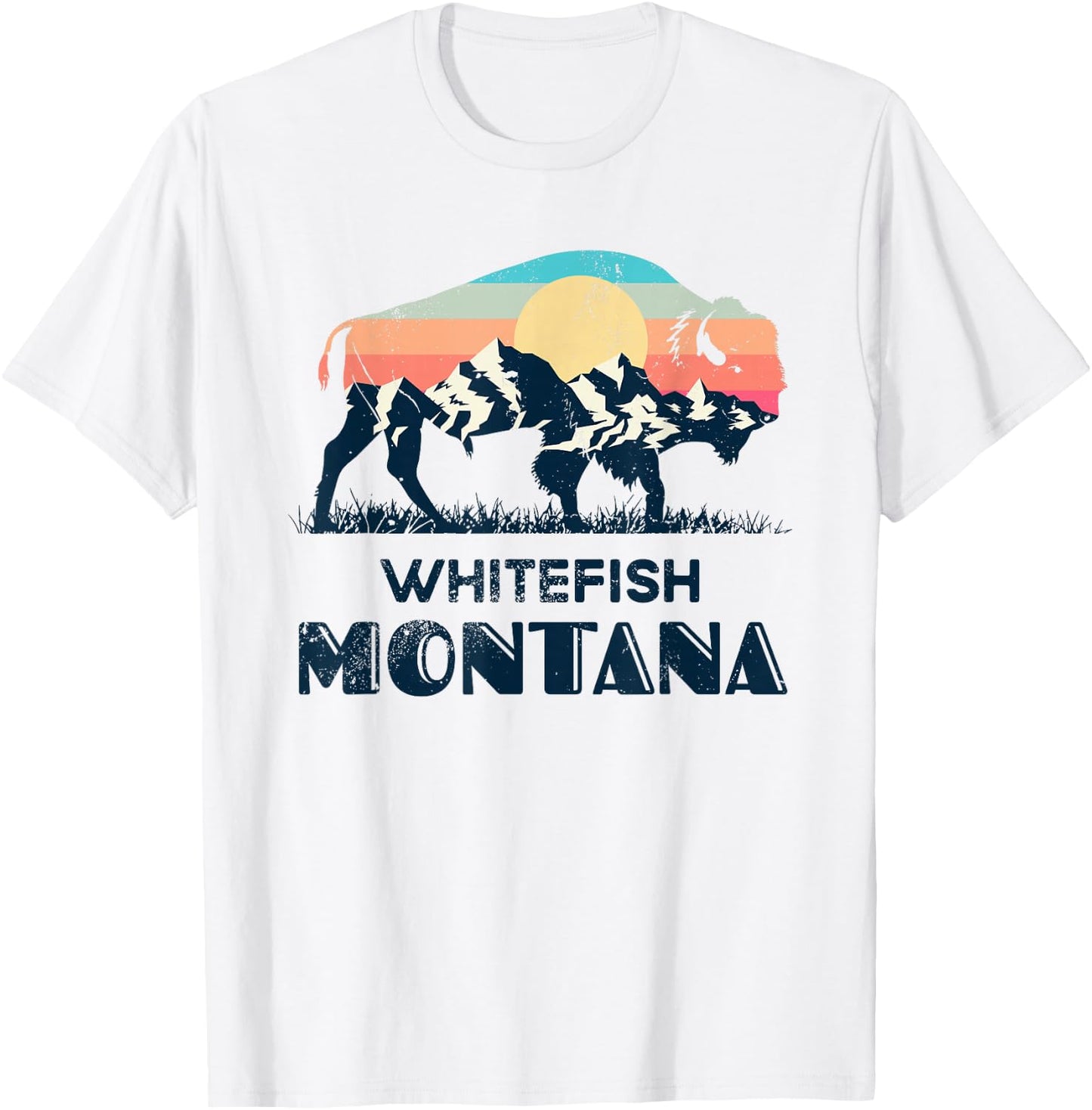 Whitefish Montana Vintage Hiking Bison Nature T-Shirt - T-Shirt | White