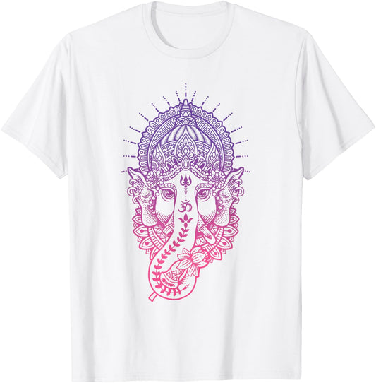 Ganesh Symbol Yoga Hindu Elephant Men Women Meditation T-Shirt - T-Shirt | White