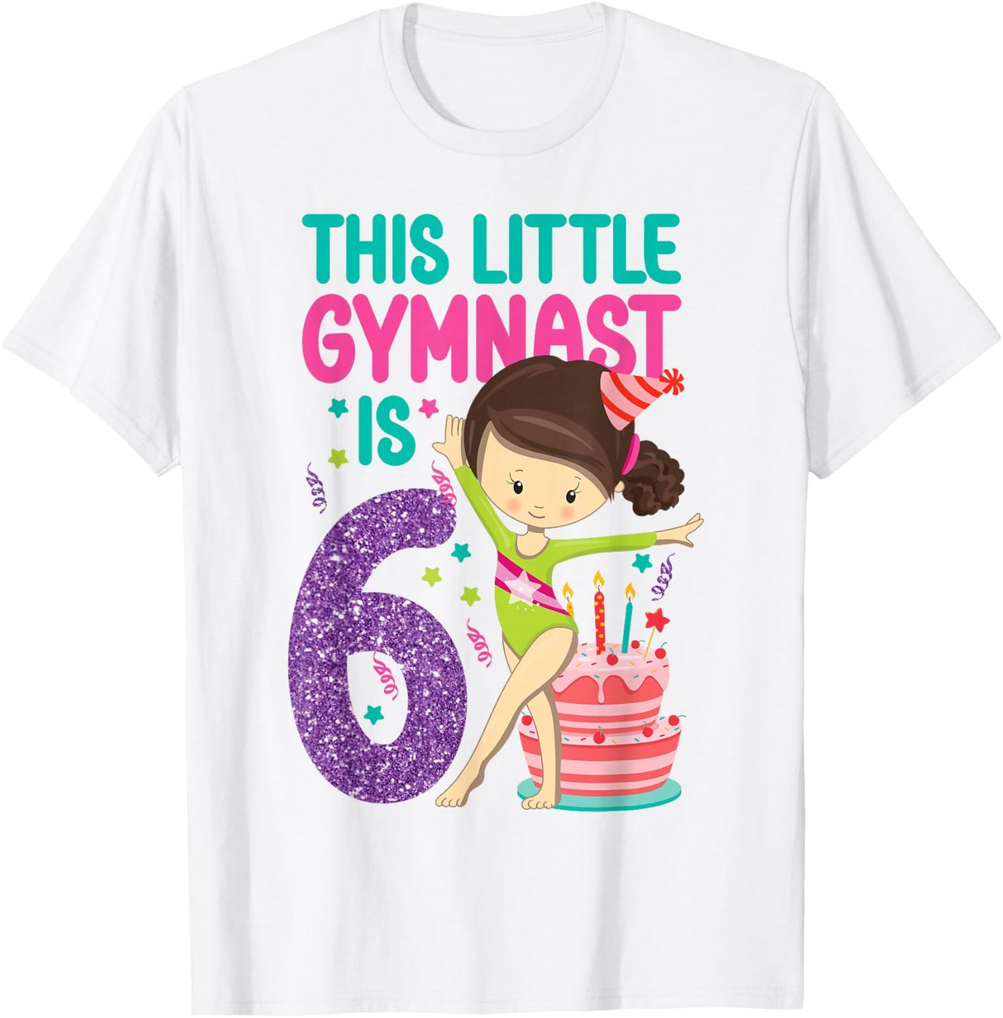 Gymnastics 6th Birthday This Little Gymnast Is 6 T-Shirt - T-Shirt | White