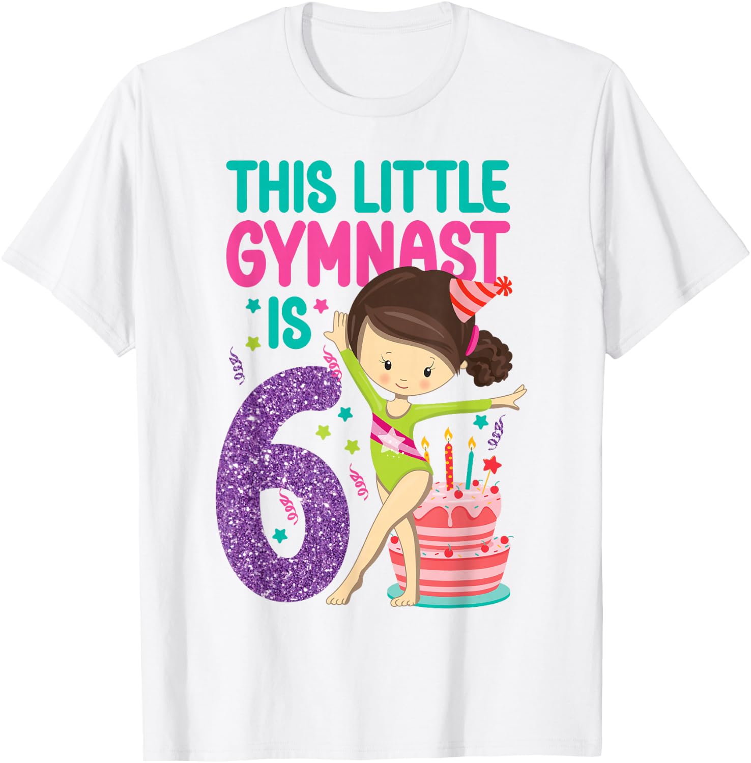 Gymnastics 6th Birthday This Little Gymnast Is 6 T-Shirt - T-Shirt | White