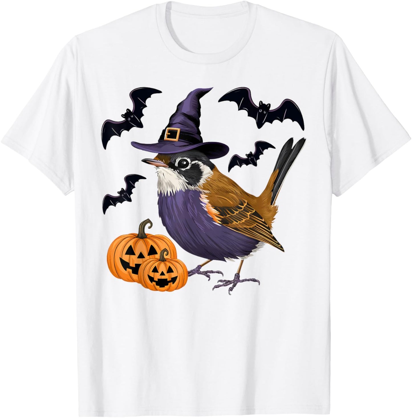 Funny Wren Bird Halloween Costume Scary Pumpkin Bat Witch T-Shirt - T-Shirt | White