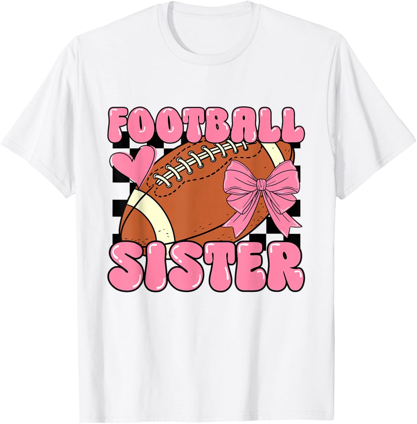 Cheer Football Sister Cute Football Coquette Bow Women Girls T-Shirt - T-Shirt | White