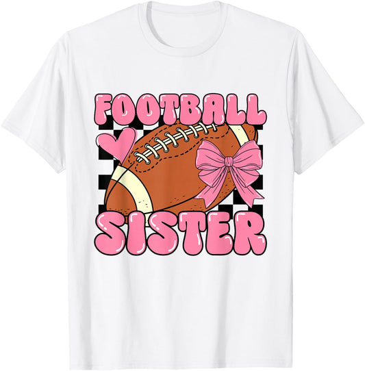 Cheer Football Sister Cute Football Coquette Bow Women Girls T-Shirt - T-Shirt | White