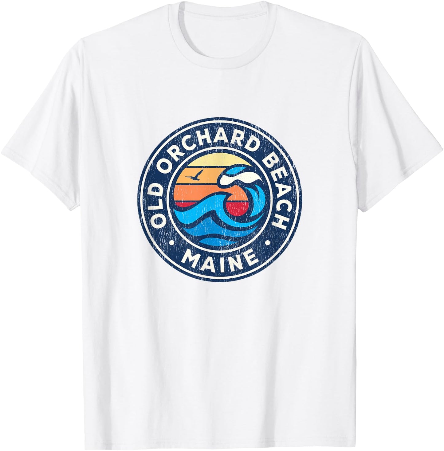 Old Orchard Beach Maine ME Vintage Nautical Waves Design T-Shirt - T-Shirt | White