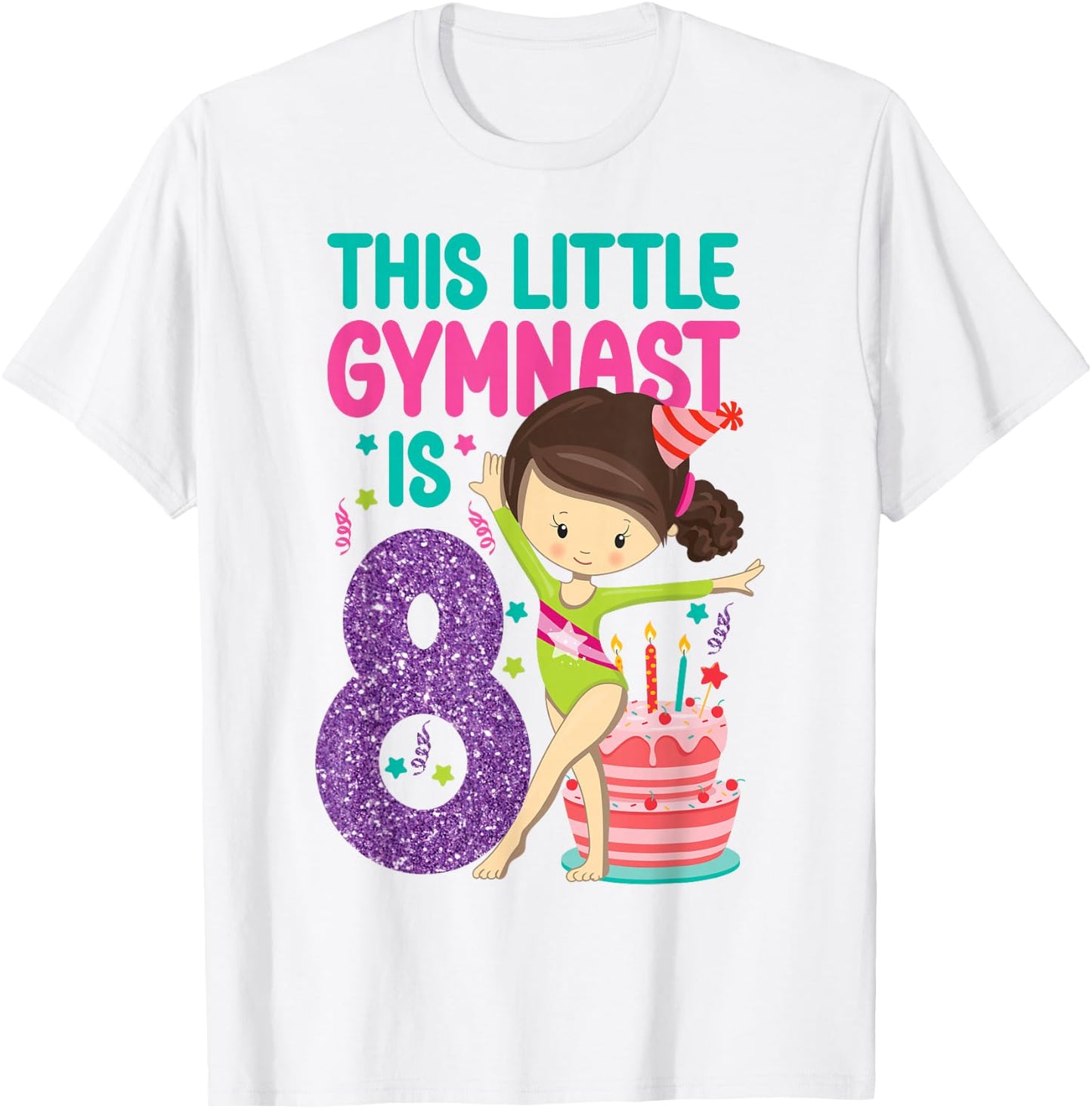 Gymnastics 8th Birthday This Little Gymnast Is 8 T-Shirt - T-Shirt | White