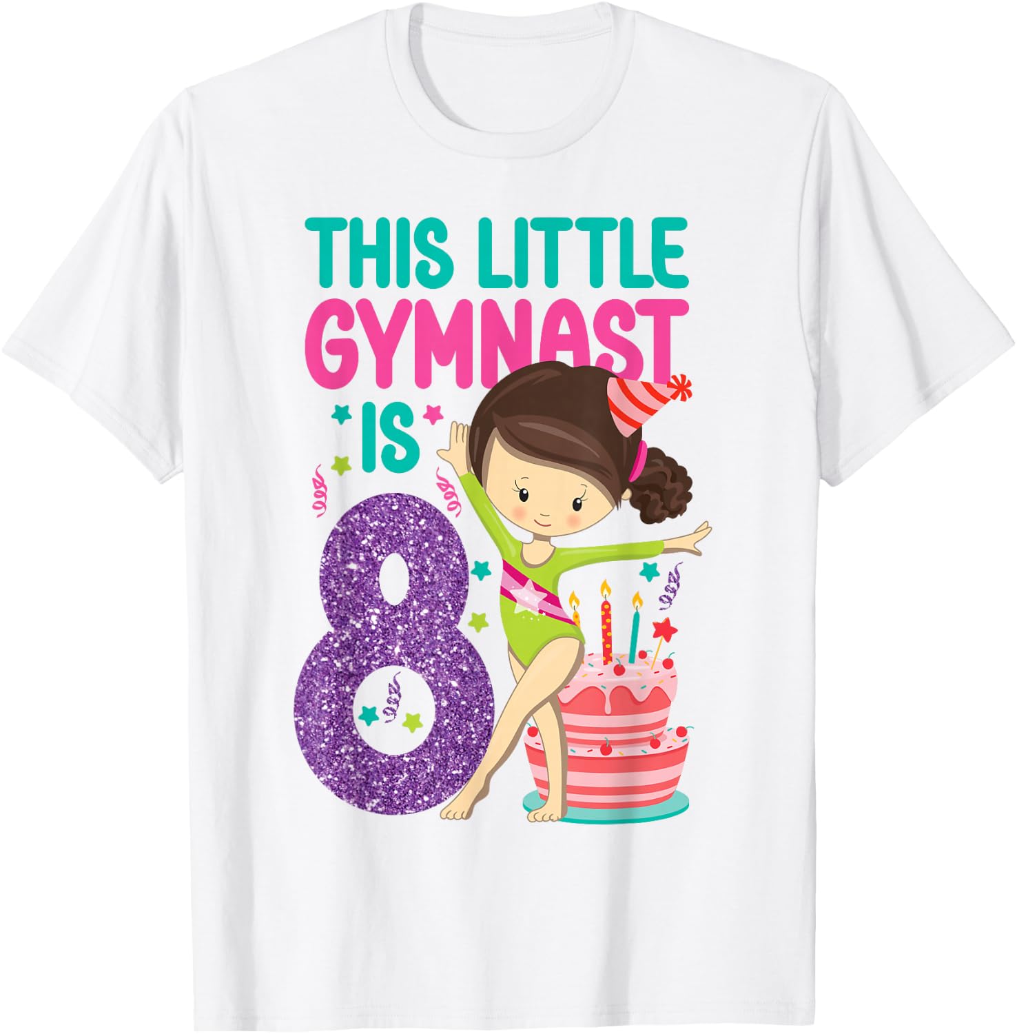 Gymnastics 8th Birthday This Little Gymnast Is 8 T-Shirt - T-Shirt | White