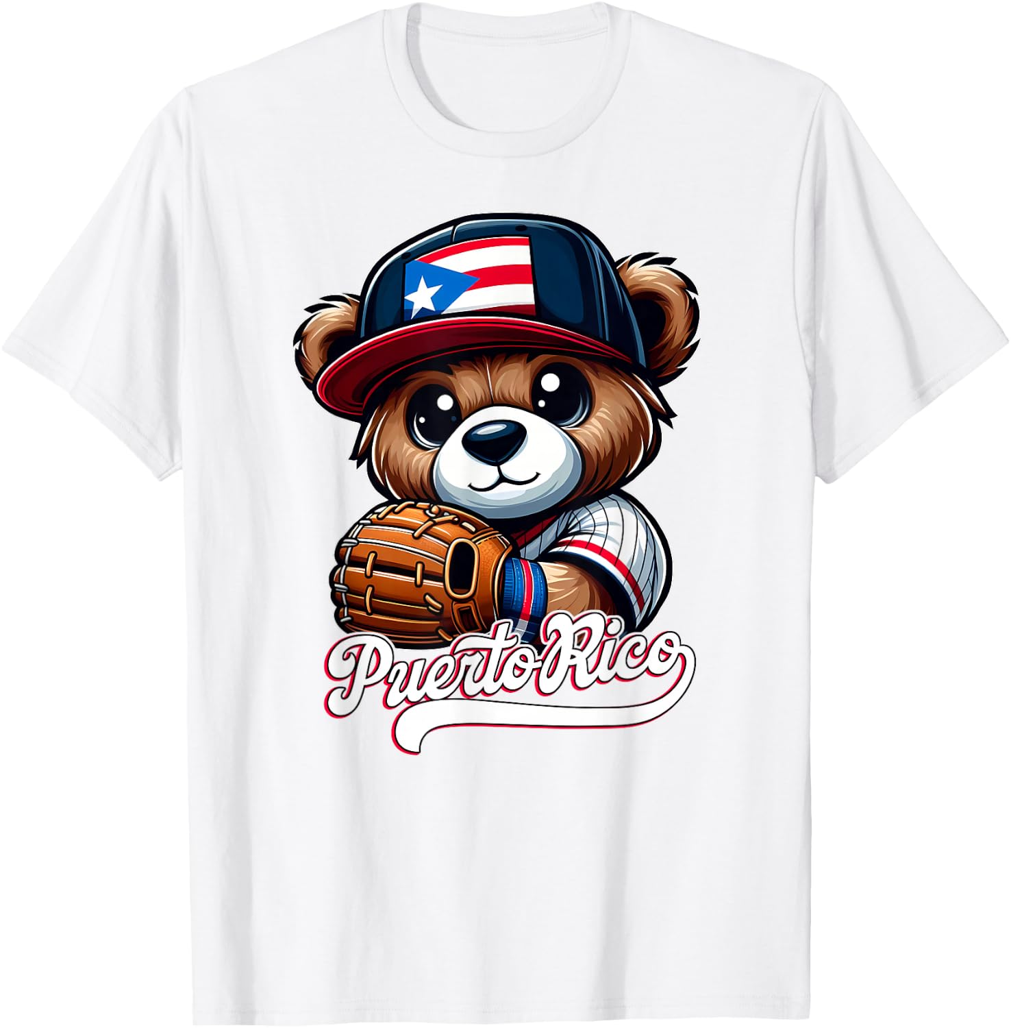 Puerto Rico Baseball Teddy Bear Boricua Jersey Kids Adults T-Shirt - T-Shirt | White