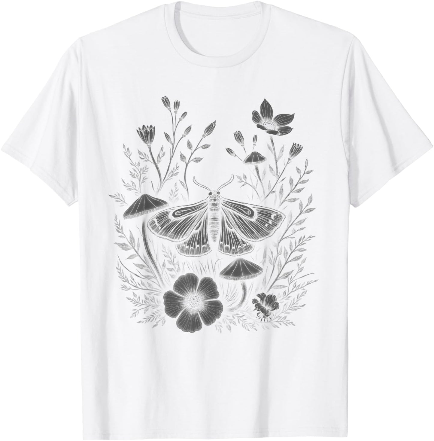 Cute Fairycore Floral Moth Aesthetic Women Girls T-Shirt - T-Shirt | White