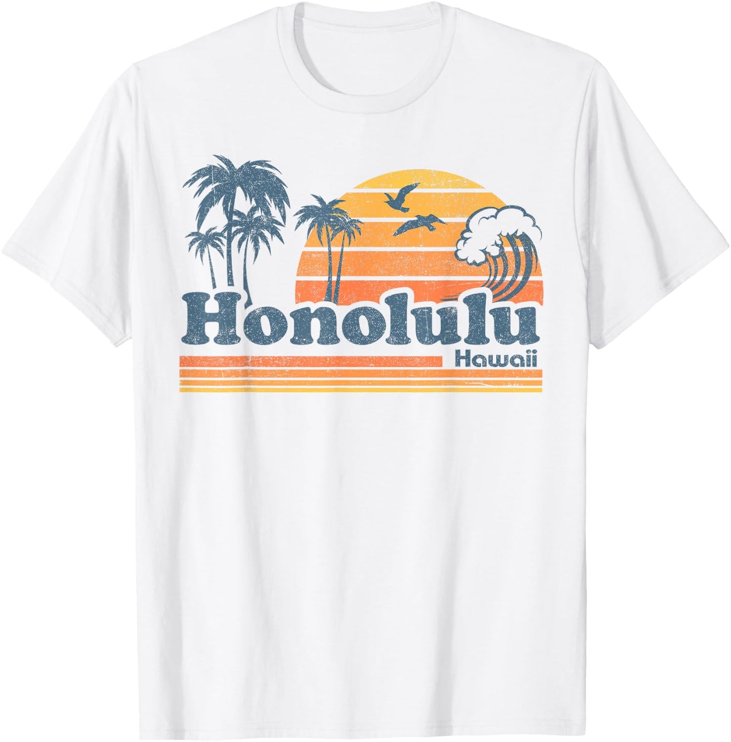 Honolulu Hawaii Vintage Beach Surfing 70s Retro Hawaiian T-Shirt - T-Shirt | White