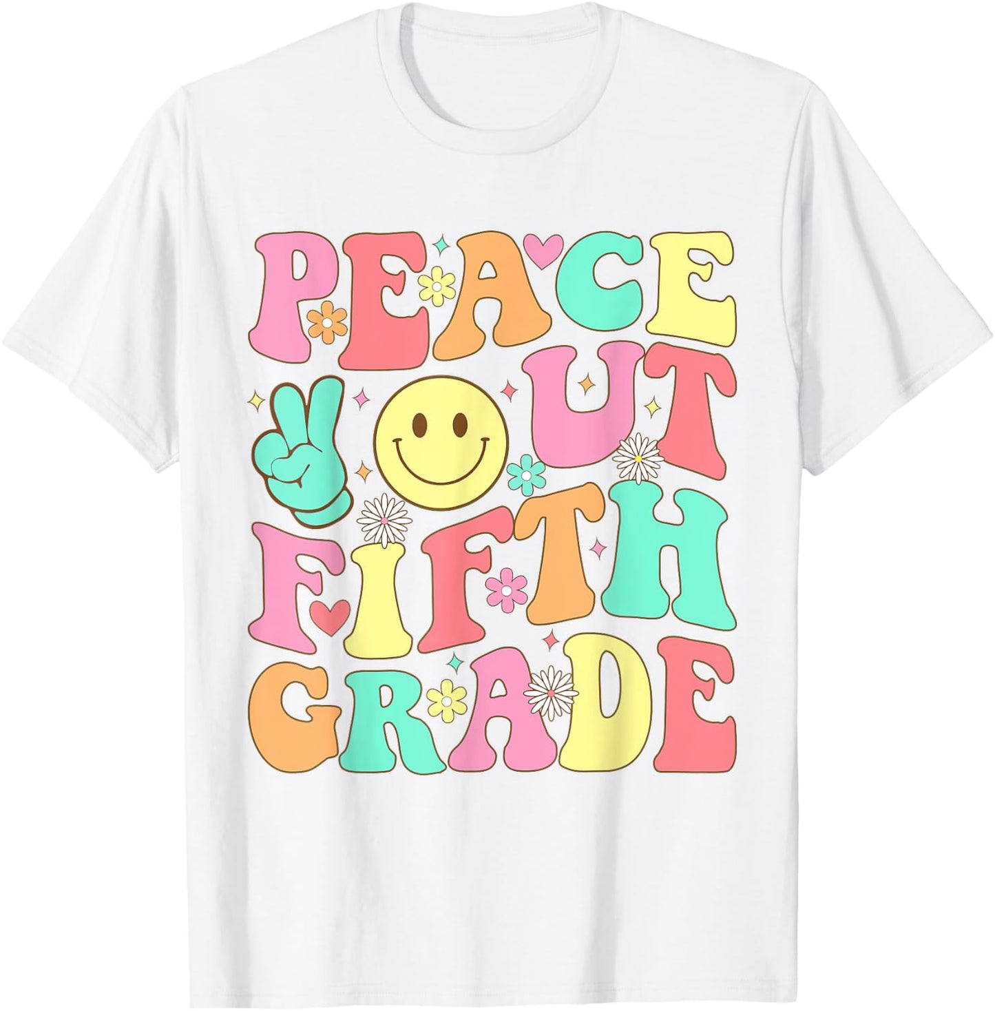 Peace Out Fifth Grade Groovy 5th Grade Last day of school T-Shirt - T-Shirt | White