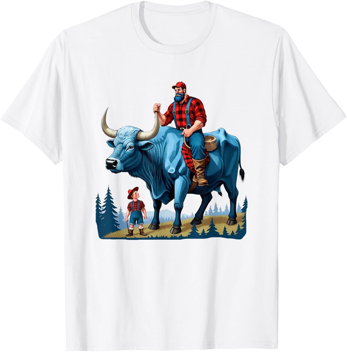 Paul Bunyan Riding Babe The Blue Ox T-Shirt - T-Shirt | White