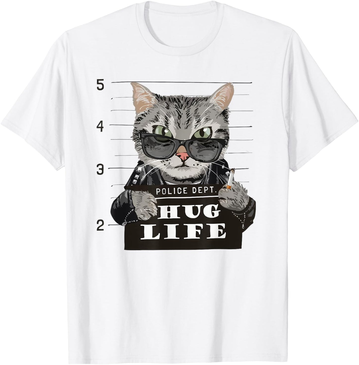 Hug-Life Funny Cat Kitten Kitty Thug Gangster Police Dept Men Women Kids T-Shirt - T-Shirt | White