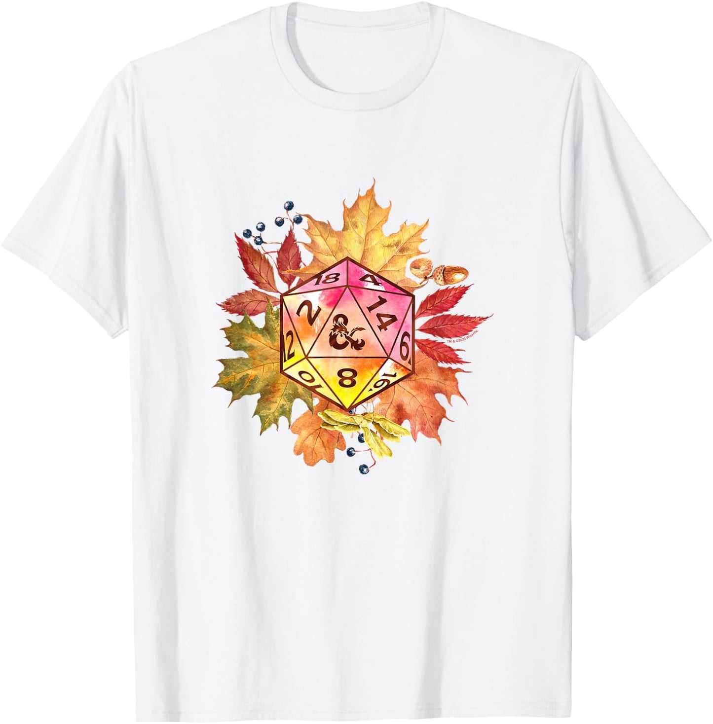 Dungeons & Dragons Autumn Fall Foliage Watercolor Dice Logo T-Shirt - T-Shirt | White