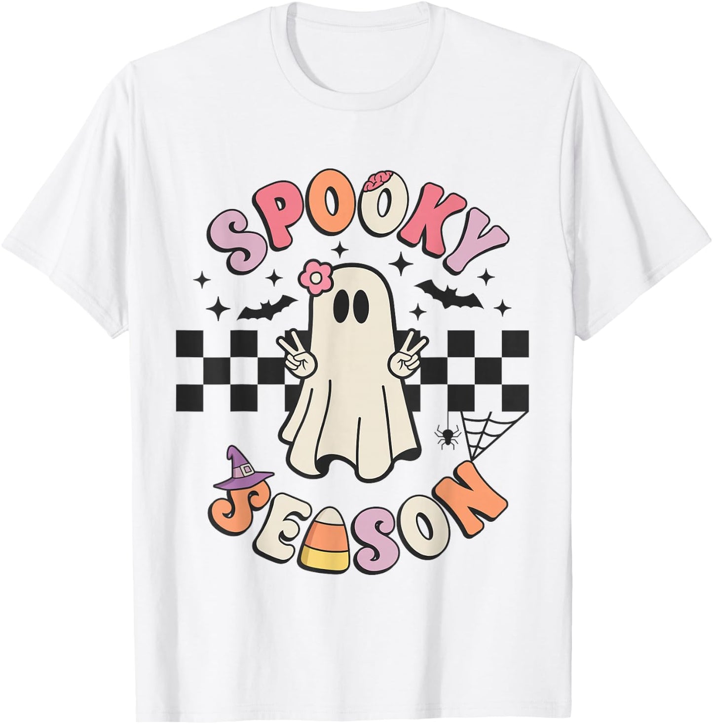 Spooky Season Retro Happy Halloween Ghost Women Toddler Girl T-Shirt - T-Shirt | White