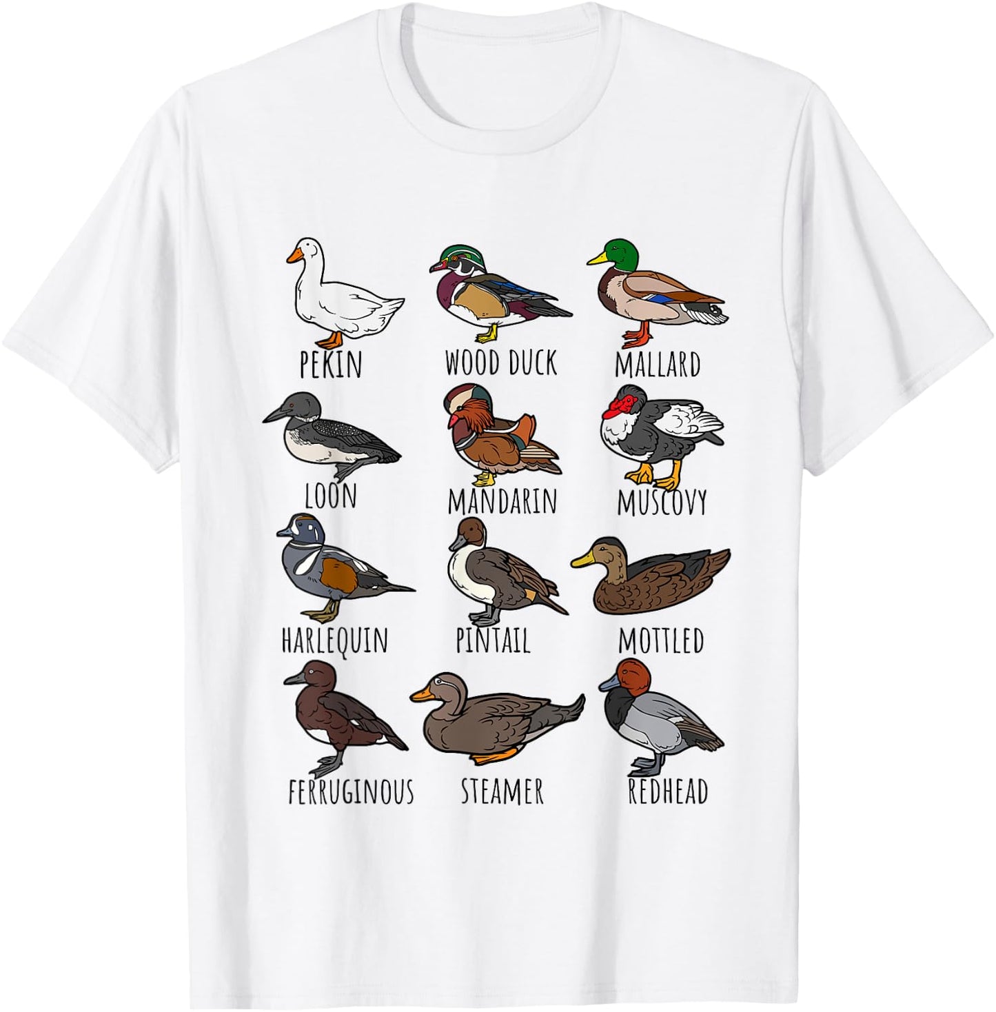 Cute Duck Waterfowl Animal Species Types,Duck Wildlife Lover T-Shirt - T-Shirt | White