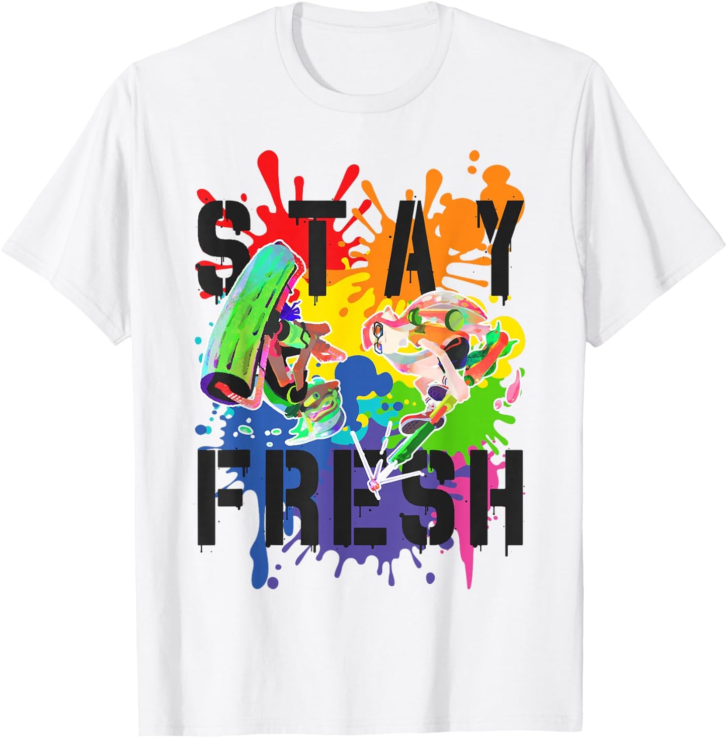 Splatoon Pride Stay Fresh Rainbow Paint Splat Graffiti Art T-Shirt - T-Shirt | White