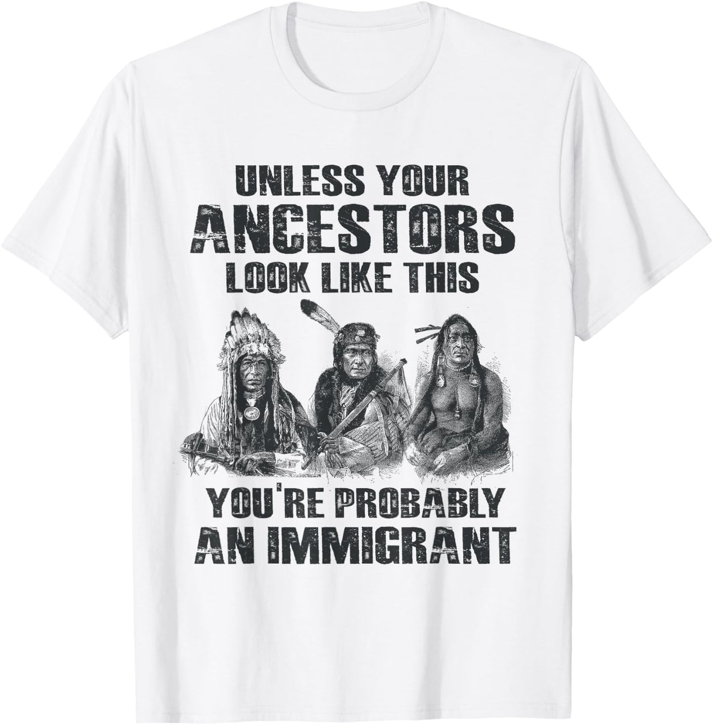 American Pride Gift Native American Present Unless Your Ancestors Look Like This You're An Immigrant T-Shirt - T-Shirt | White