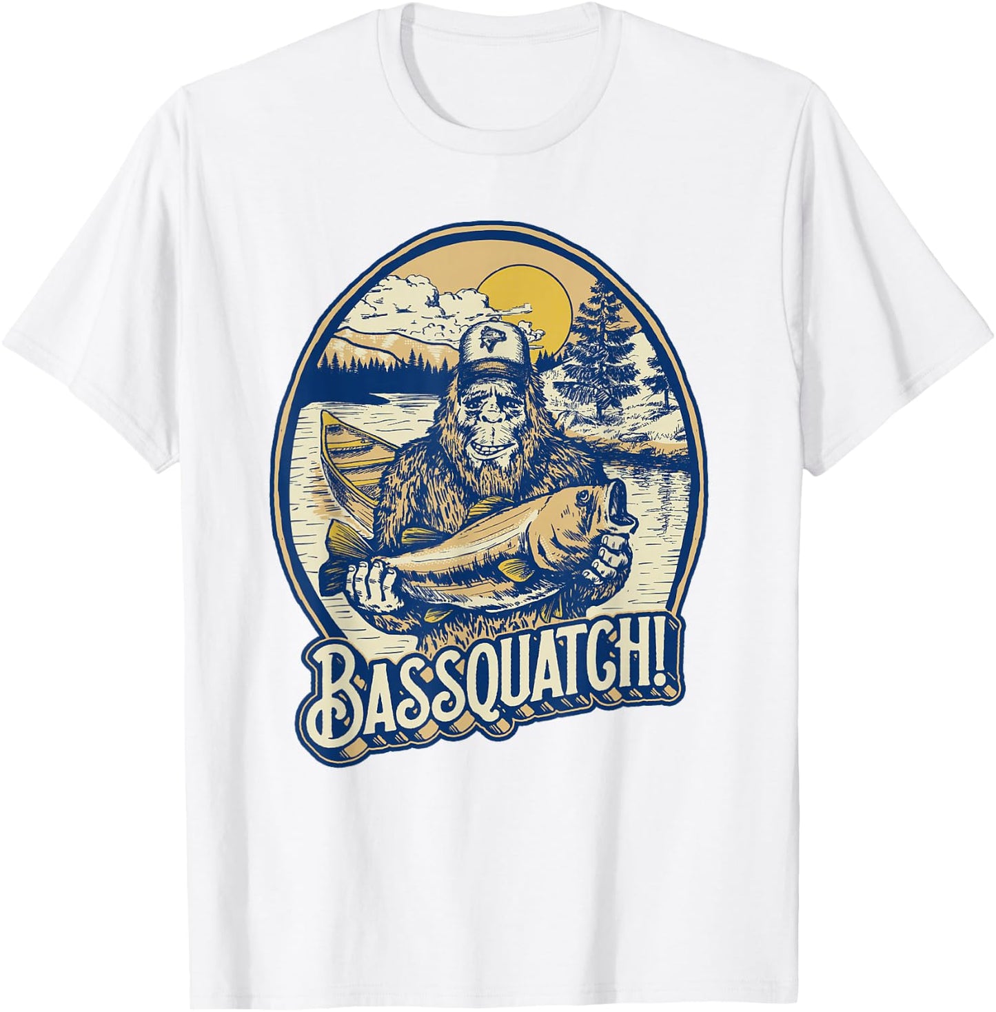 Giant Step Design Co. Bassquatch! Bass Fisherman Sasquatch Funny Bigfoot Fishing T-Shirt - T-Shirt | White