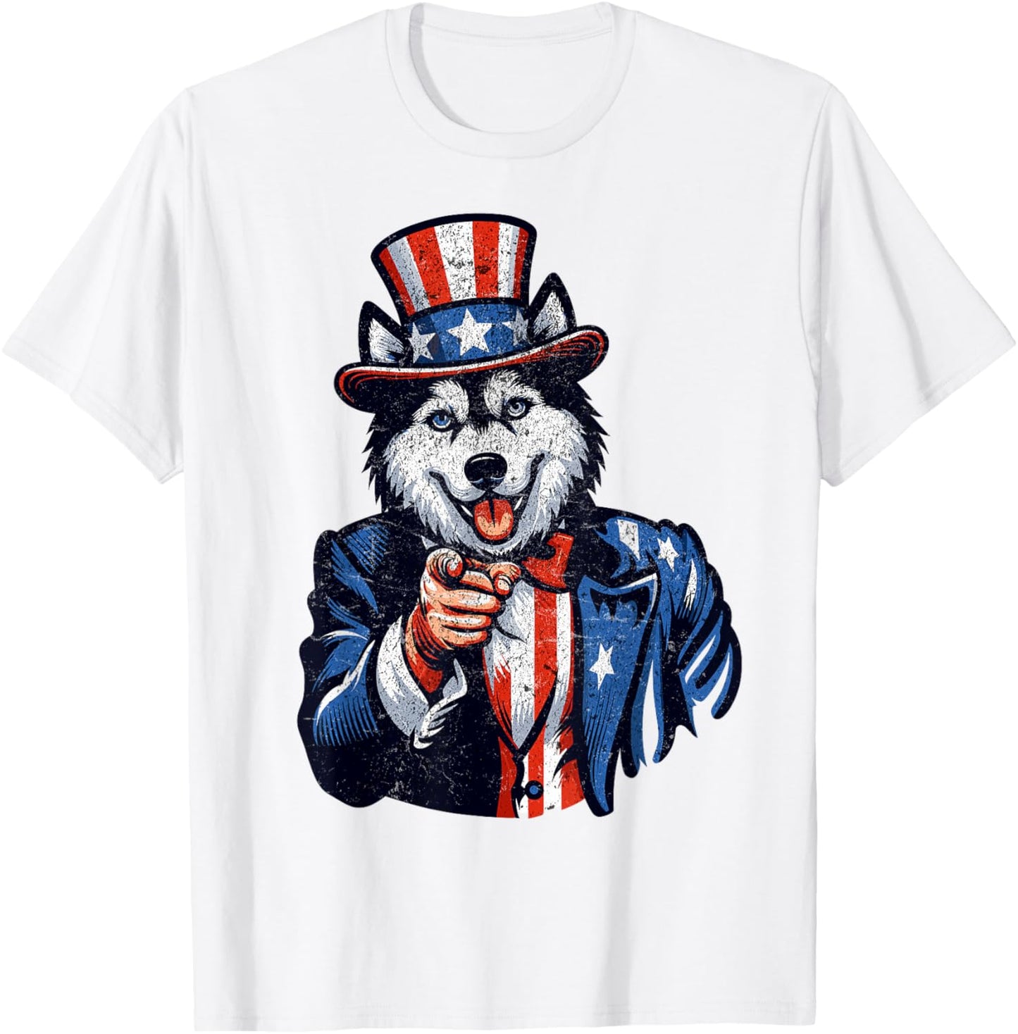 Siberian Husky Dog Uncle Sam Pointing Finger 4th Of July men T-Shirt - T-Shirt | White
