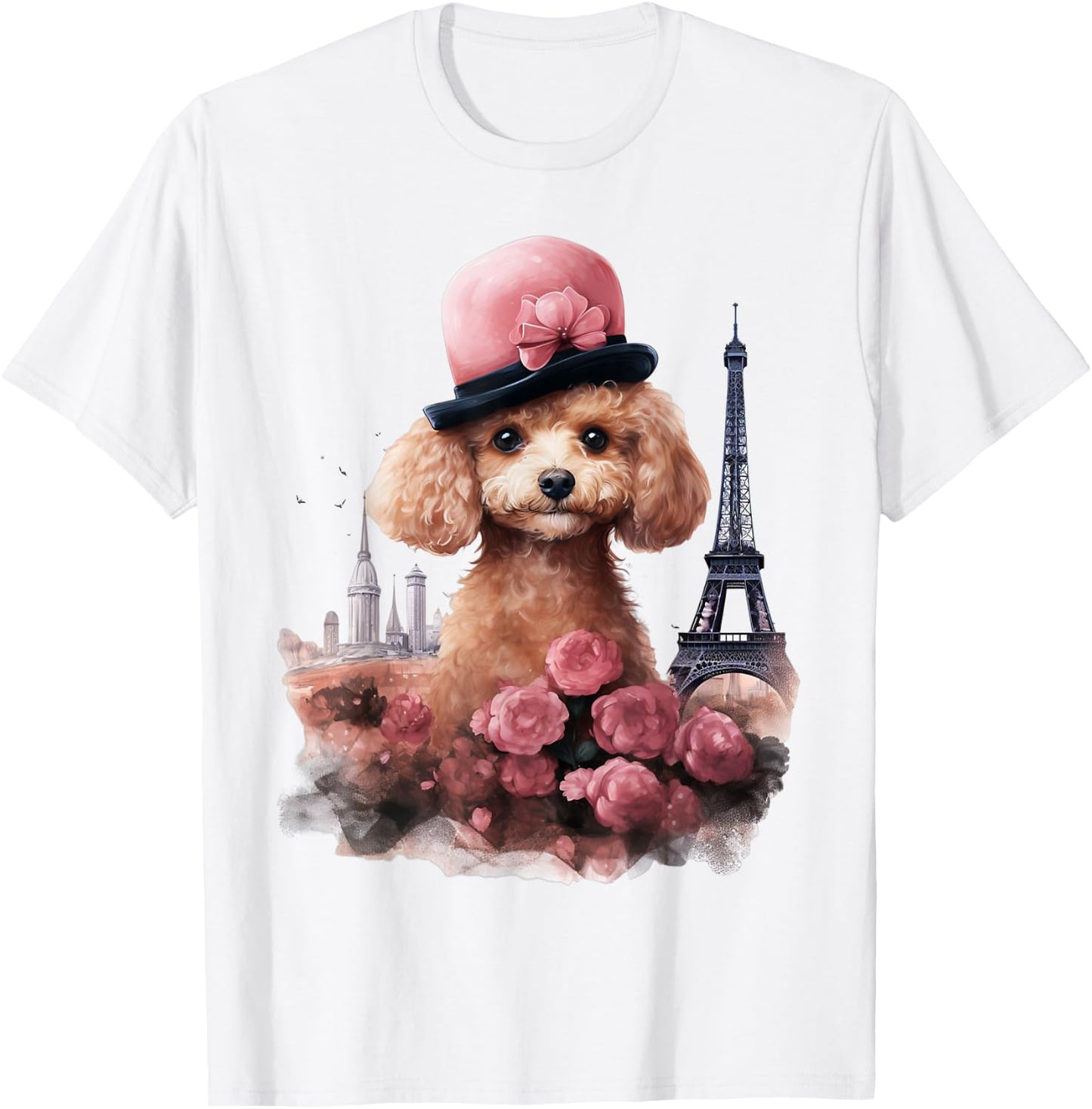Cute French Paris Eiffel Tower Toy Poodle Parisian Poodles T-Shirt - T-Shirt | White