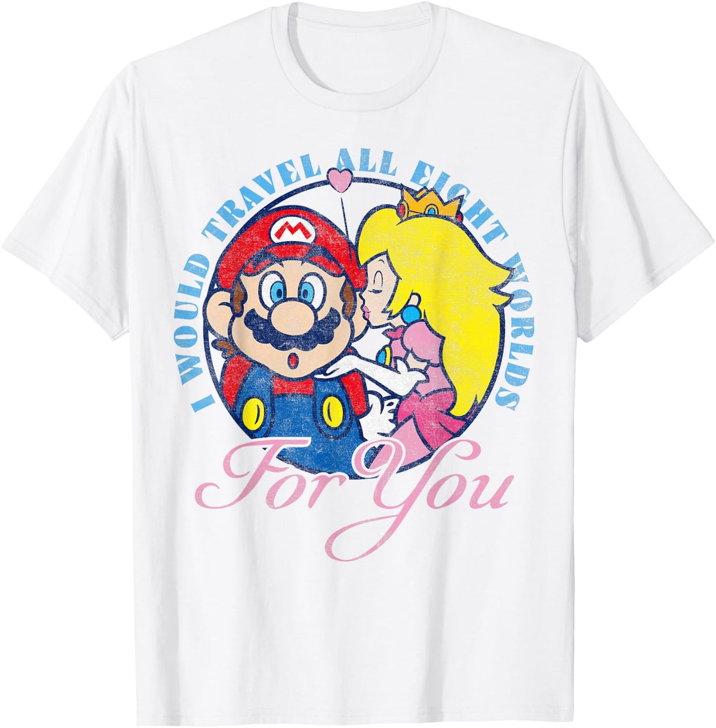 Super Mario Peach & Mario Eight Worlds For You T-Shirt - T-Shirt | White