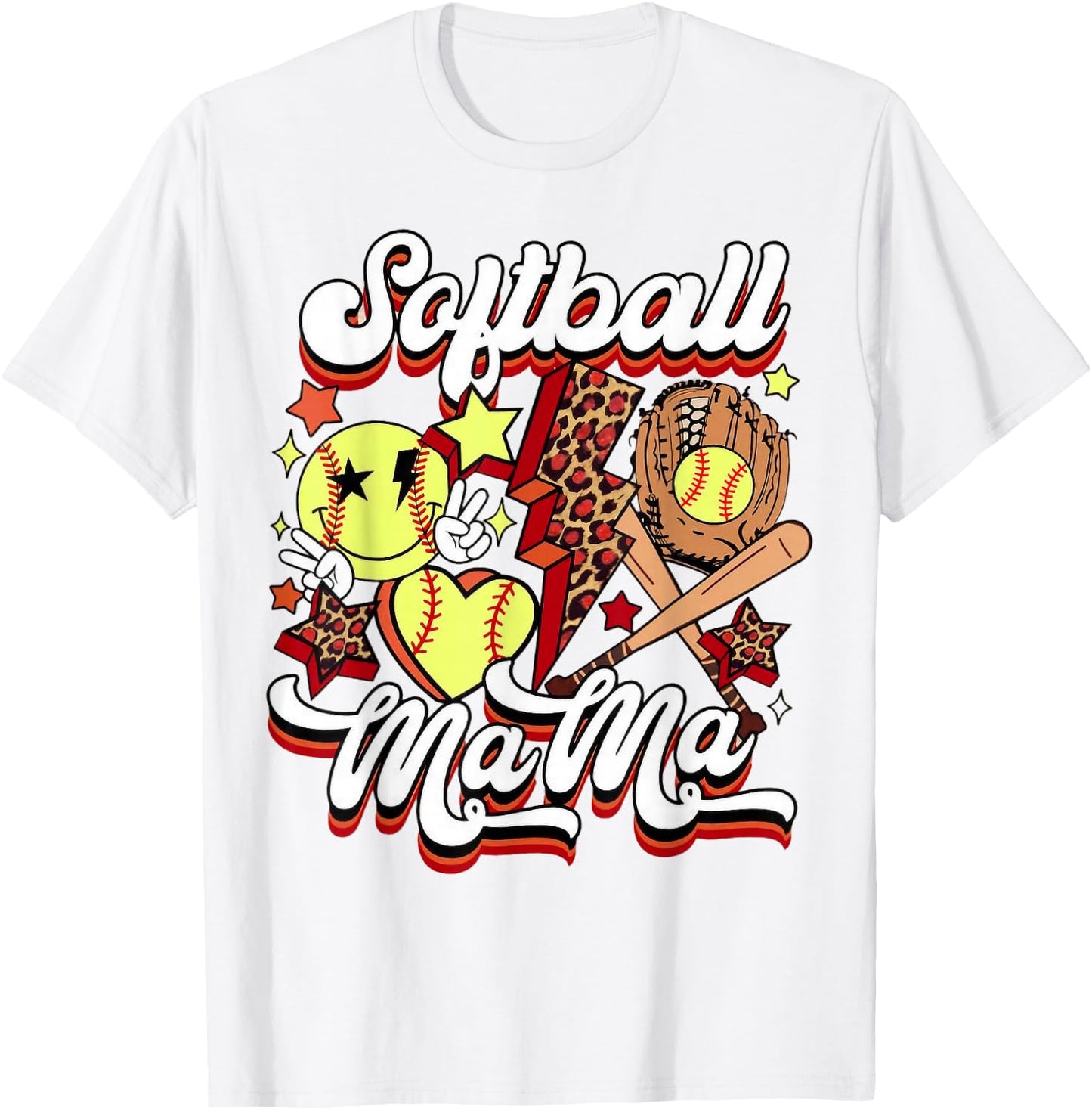 Retro Softball Mama Lightning Bolt Funny Mother's Day T-Shirt - T-Shirt | White
