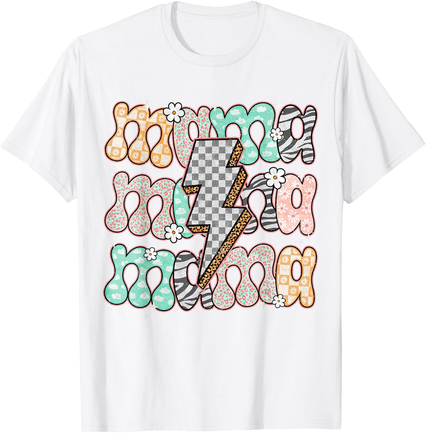 Mama Floral Groovy Mom Life Leopard Mommy Bolt Lightning T-Shirt - T-Shirt | White