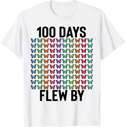 100 Days of School Flew By Butterfly Girls Butterflies Cute T-Shirt - T-Shirt | White