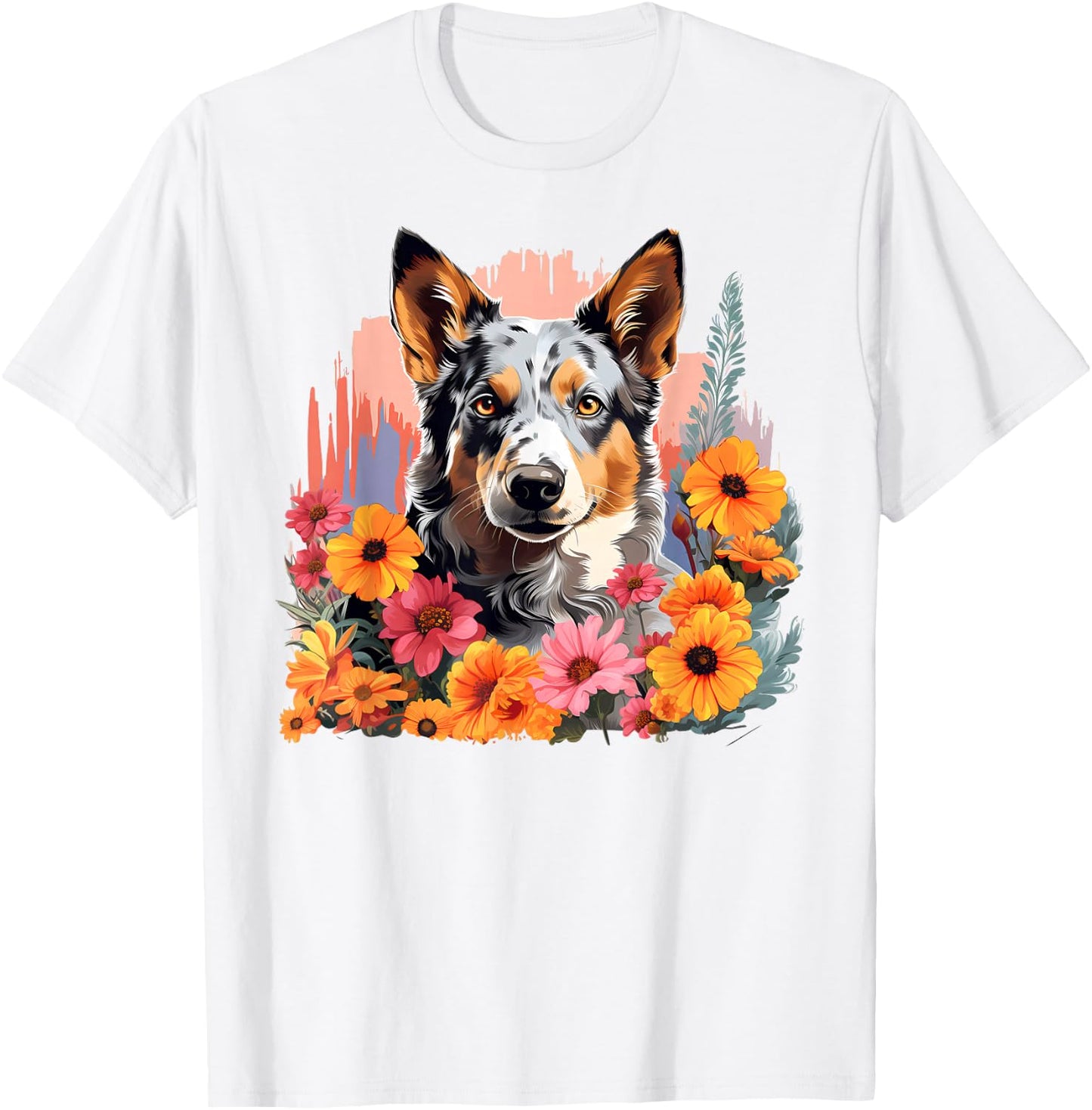 Cute Blue Heeler Spring Flower Garden Australian Cattle Dog T-Shirt - T-Shirt | White