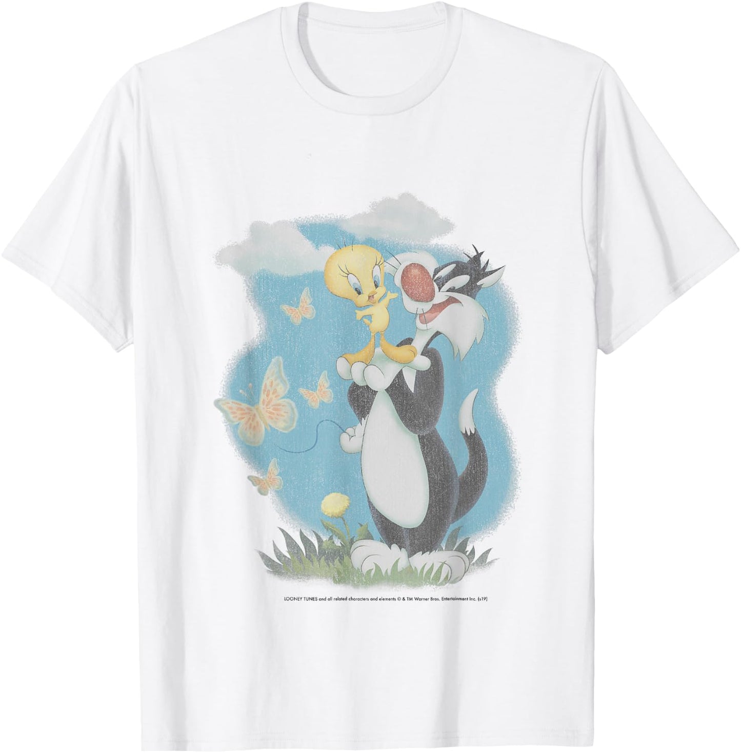 Looney Tunes Sylvester And Tweety Bird Butterfly Portrait T-Shirt - T-Shirt | White