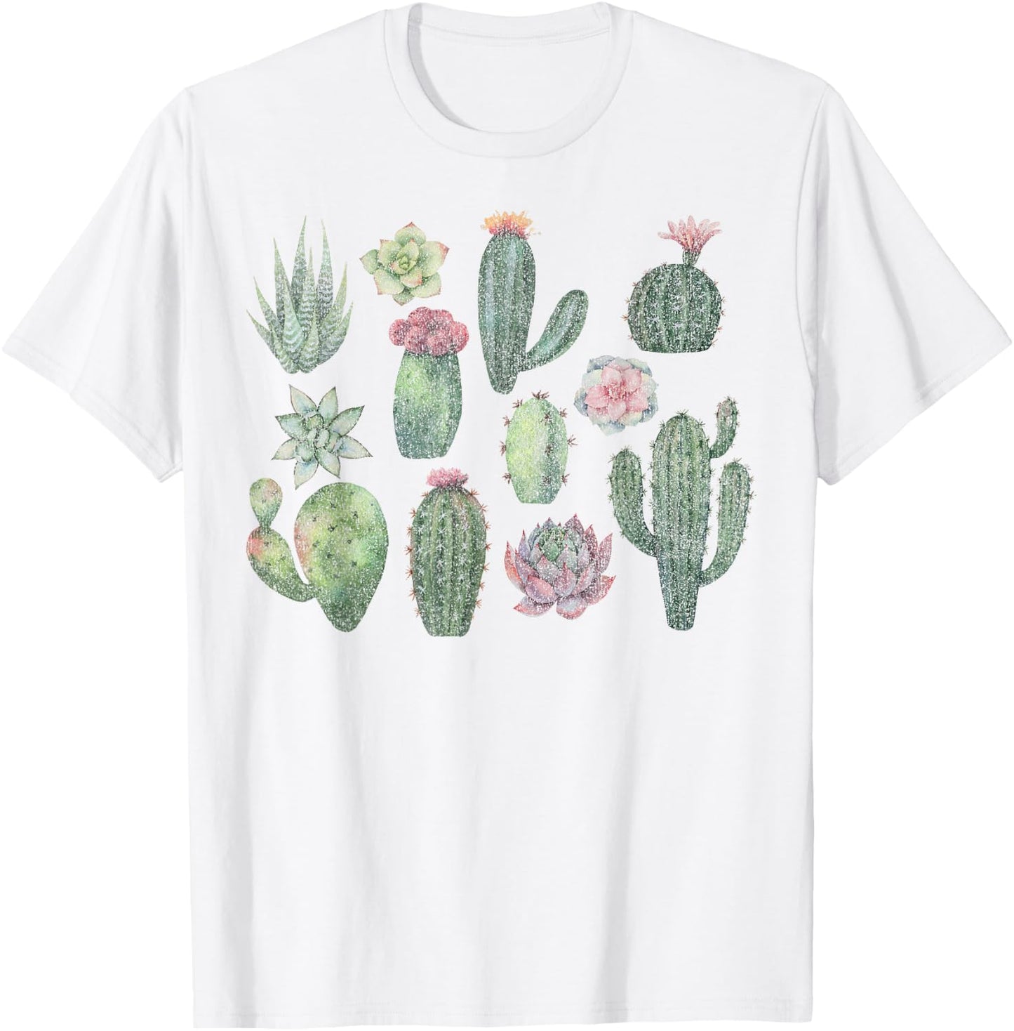 Trendy Watercolor Succulents Grid T-Shirt - T-Shirt | White