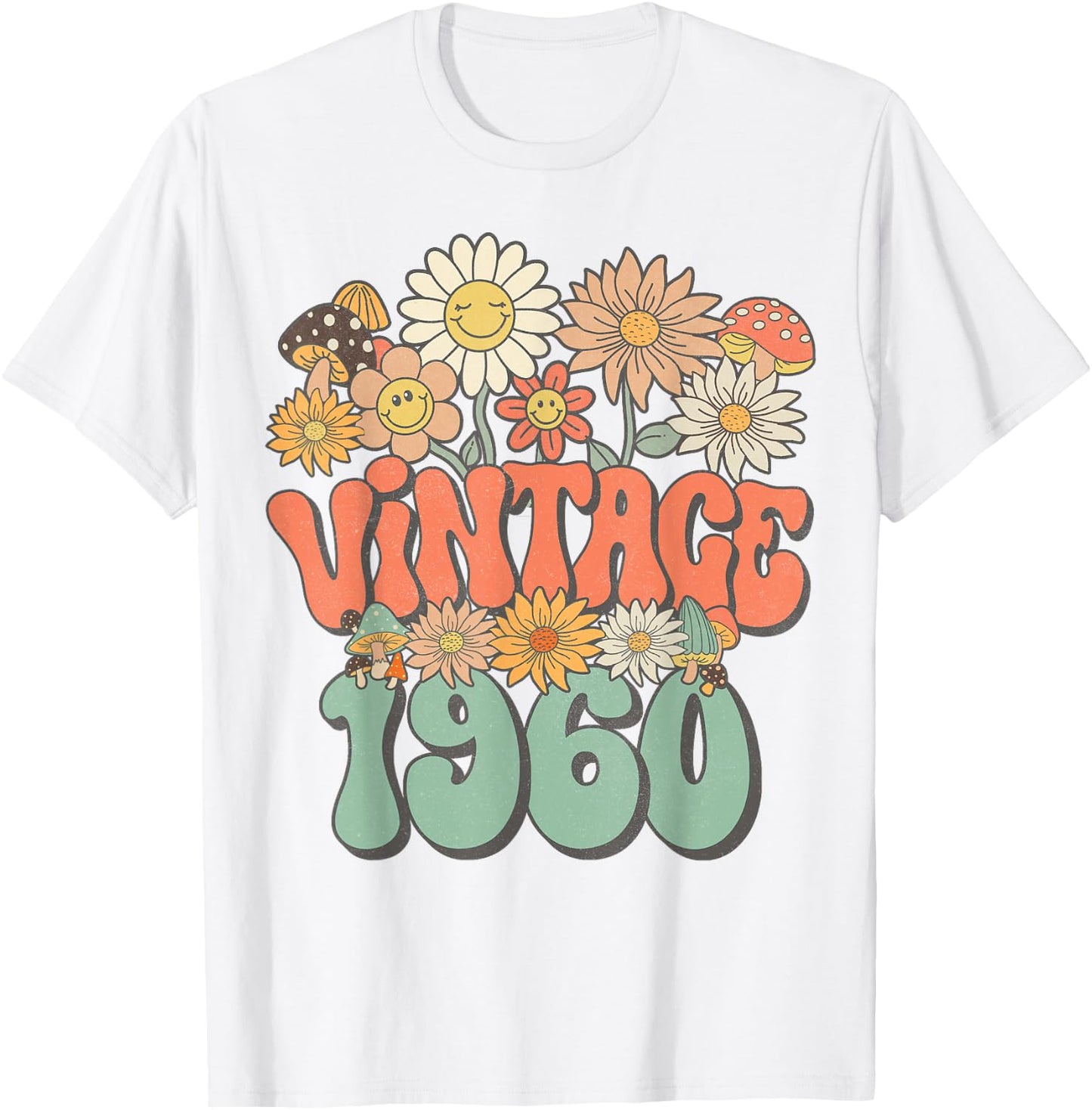 Vintage 1960 Floral Hippie Groovy Daisy Flower 65th Birthday T-Shirt - T-Shirt | White