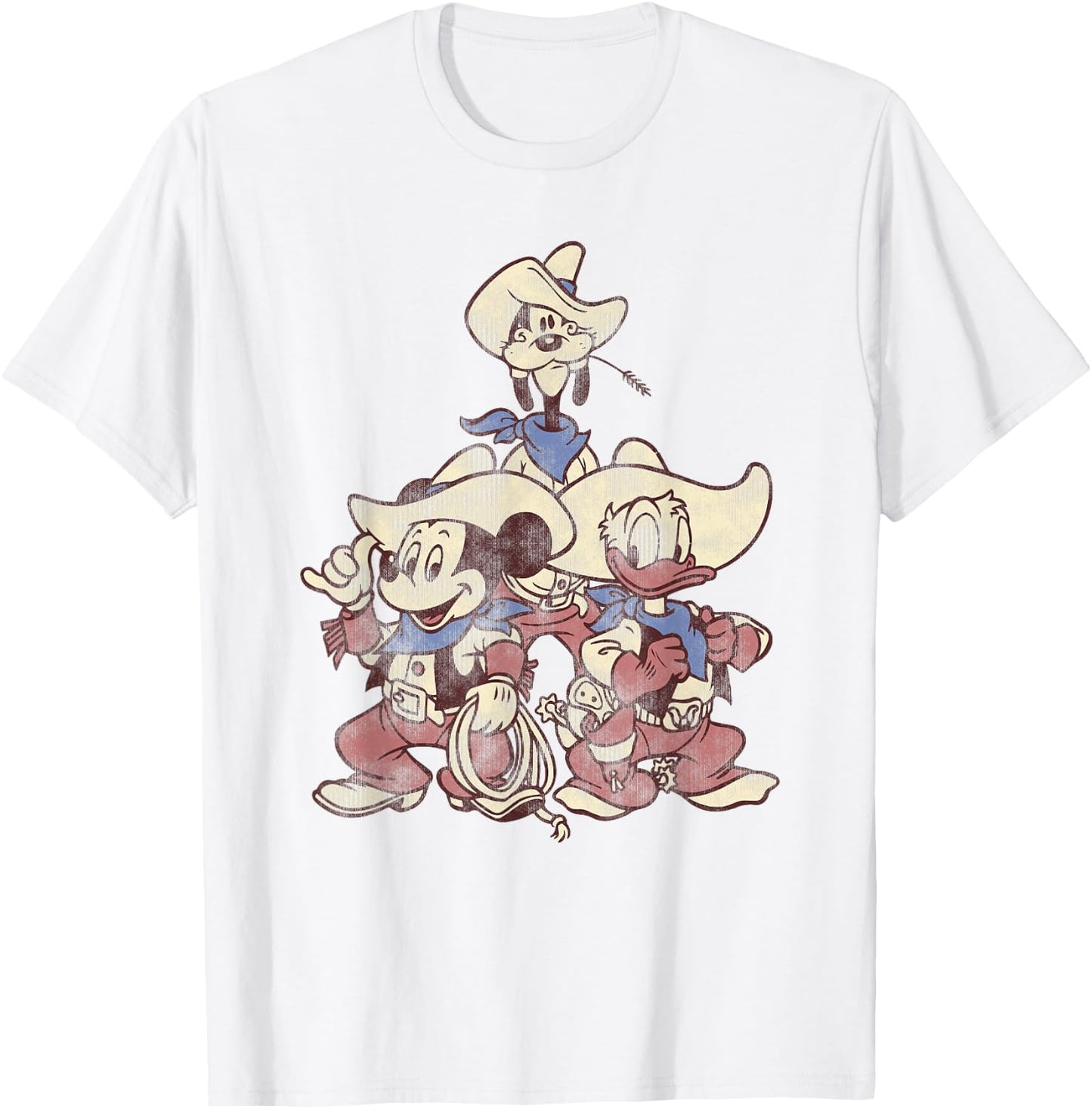 Disney Mickey and Friends Vintage Cowboy Western Group T-Shirt - T-Shirt | White