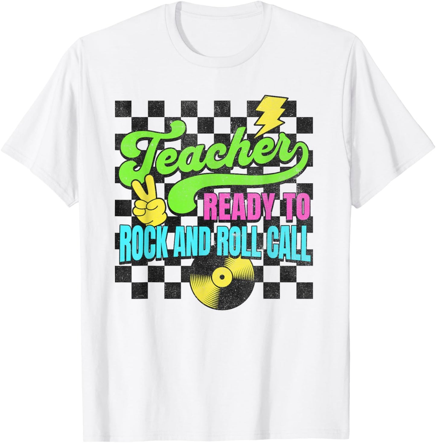 Teacher Ready To Rock and Roll Call Funny Back To School T-Shirt - T-Shirt | White