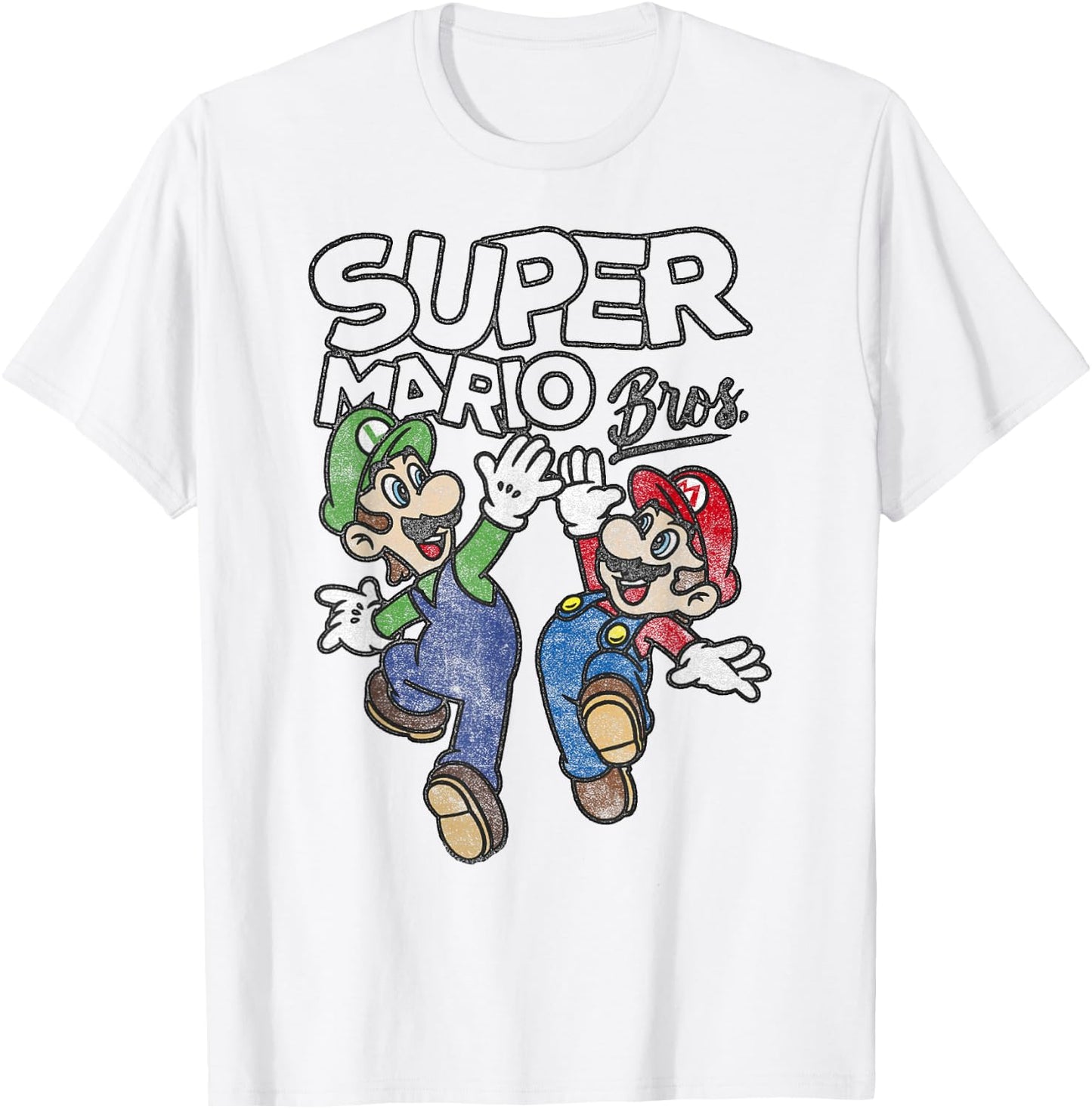 Super Mario Bros. Luigi And Mario High Five Portrait T-Shirt - T-Shirt | White