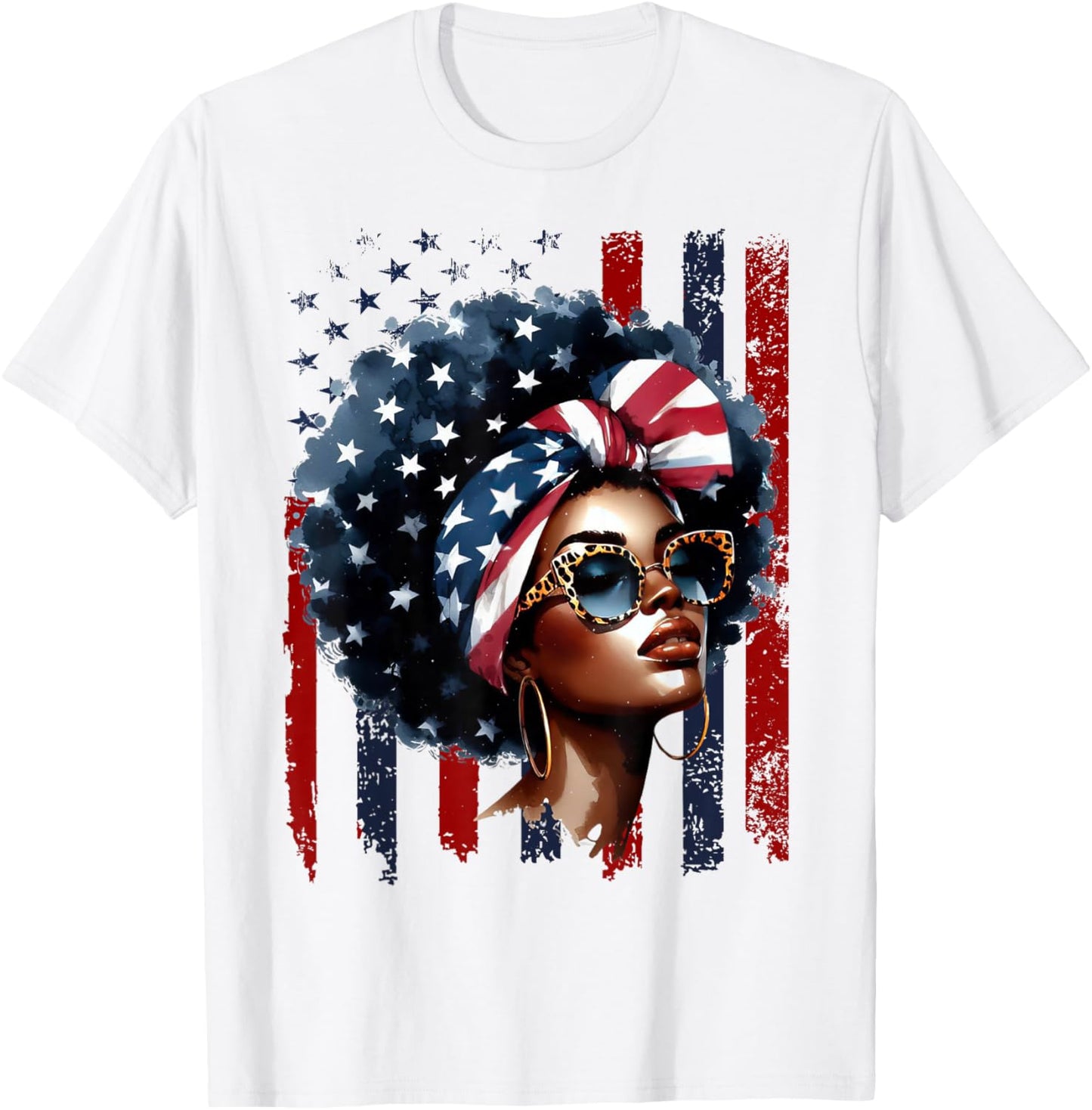 4th of July Black African American Women Afro Patriotic T-Shirt - T-Shirt | White